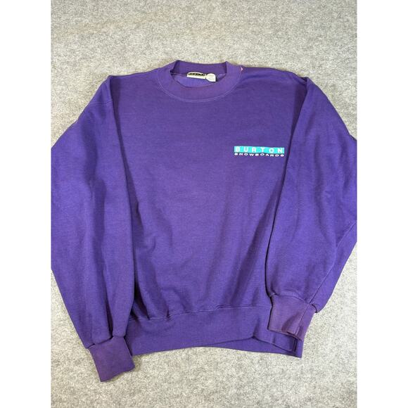 VINTAGE 90s Burton Snowboards Sweatshirt Mens Large Purple Graphic Crew Neck - Picture 1 of 6